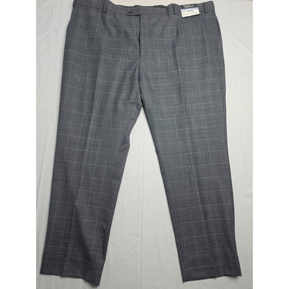 Awearness Kenneth Cole Chillflex Dress Pants Men 48x30 Gray Plaid Modern Fit NWT